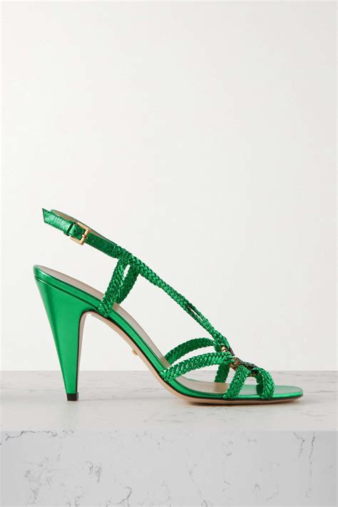 gucci woven metallic leather sandals|Gucci crystal embellished sandals.